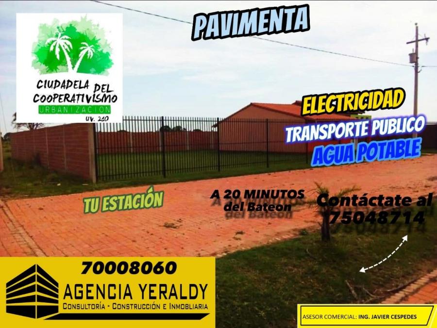 Foto Terreno en Venta en URBANIZACION COOPERATIVISMO, Cotoca, Santa Cruz - U$D 8.400 - TEV6422 - BienesOnLine