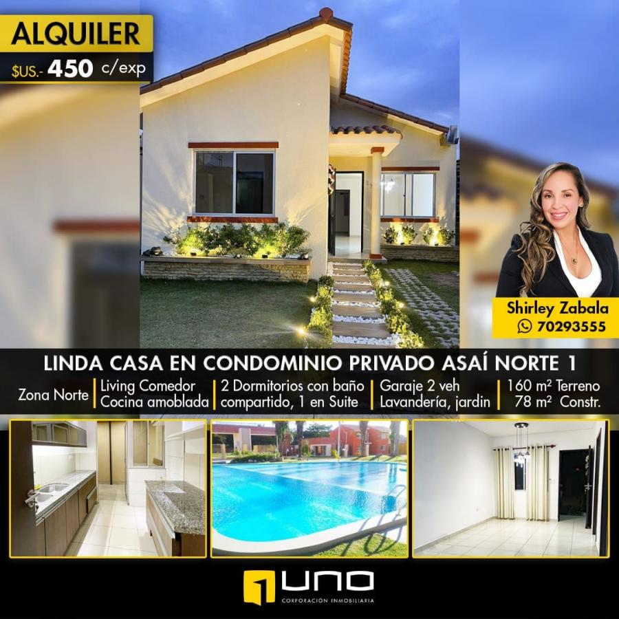 Foto Casa en Alquiler en Zona norte, Santa Cruz de la Sierra, Santa Cruz - U$D 450 - CAA5910 - BienesOnLine