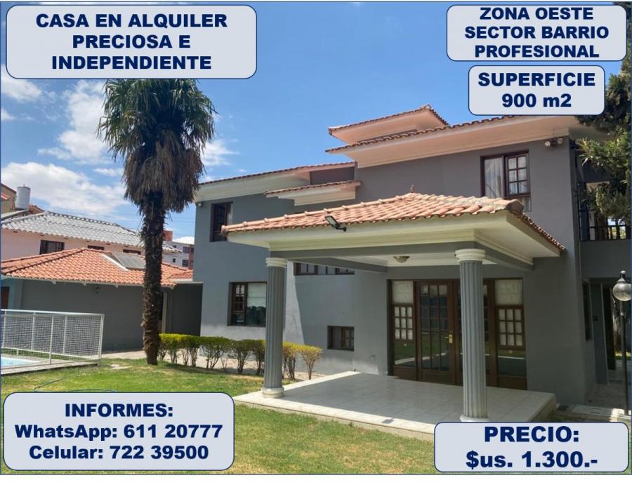Foto Casa en Alquiler en El Profesional, Cochabamba, Cochabamba - U$D 1.300 - CAA6057 - BienesOnLine