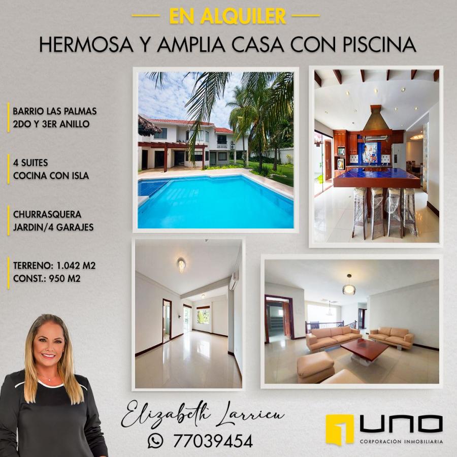 Foto Casa en Alquiler en barrio Las Plamas, zona oeste, Santa Cruz - U$D 3.500 - CAA6325 - BienesOnLine