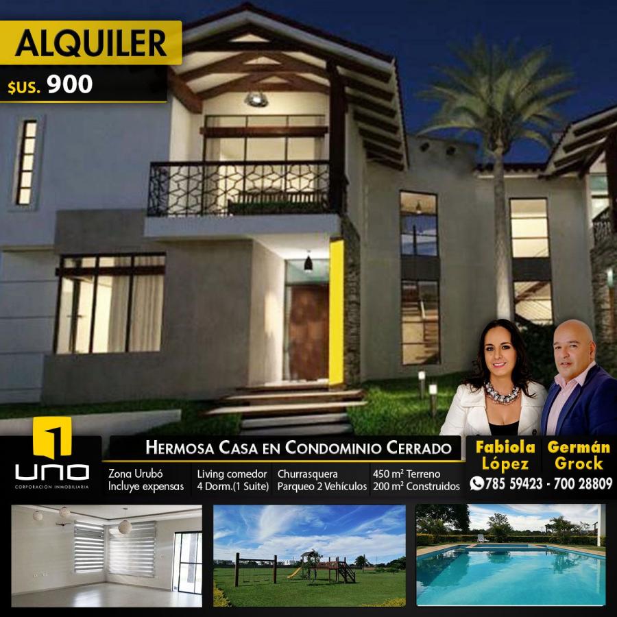 Foto Casa en Alquiler en ZONA URUBO, Santa Cruz de la Sierra, Santa Cruz - U$D 900 - CAA4392 - BienesOnLine