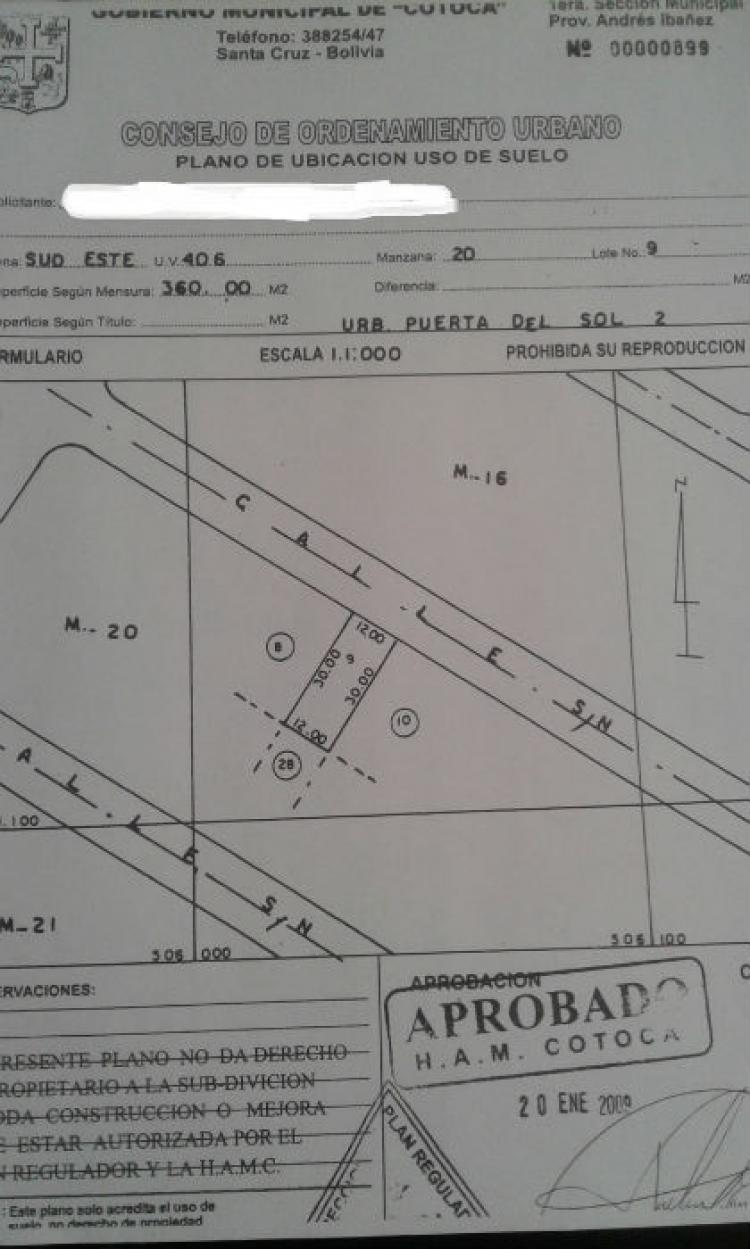 Foto Terreno en Venta en URBANIZACION EL SOL 2, Santa Cruz de la Sierra, Santa Cruz - U$D 8.000 - TEV1220 - BienesOnLine