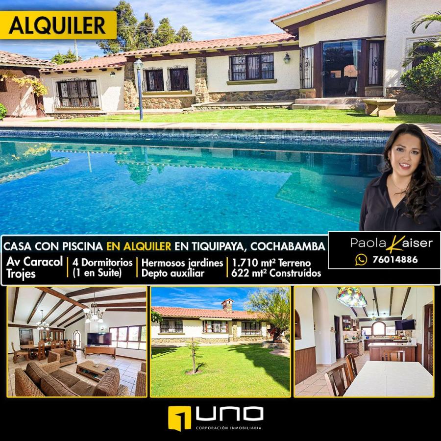 Foto Casa en Alquiler en colegio tiquipaya, Tiquipaya, Cochabamba - U$D 2.500 - CAA7496 - BienesOnLine