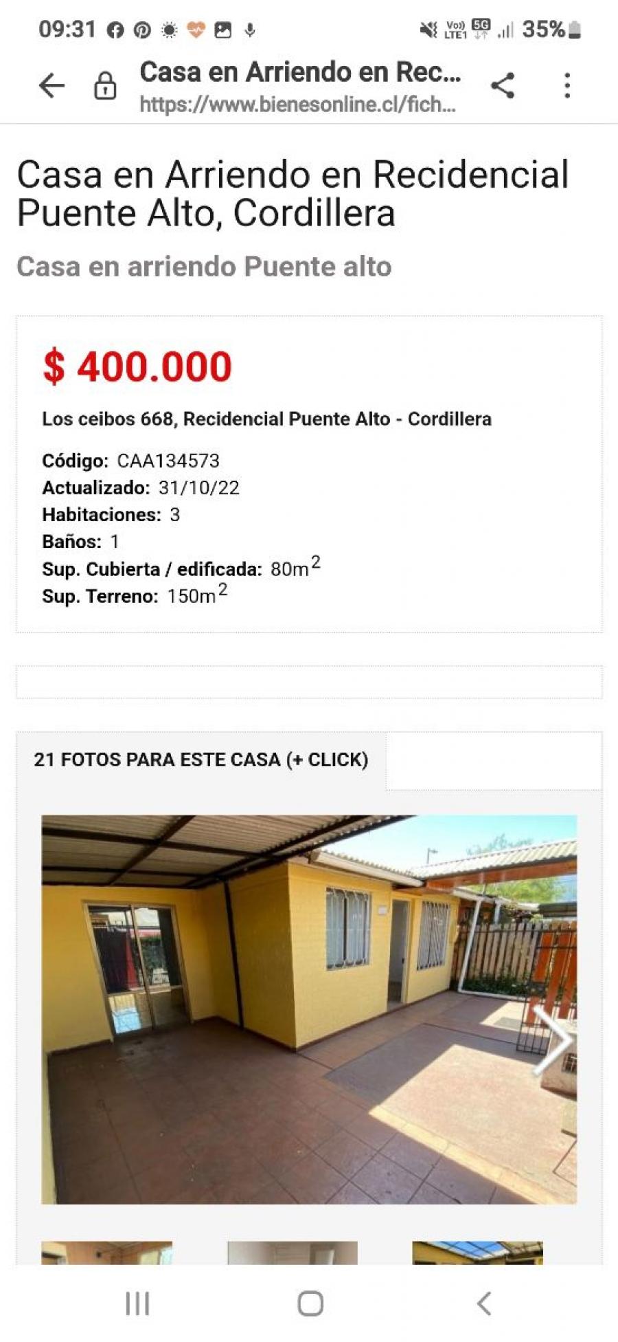 Foto Casa en Arriendo en Puente alto, Santiago - $ 400.000 - CAA134632 - BienesOnLine