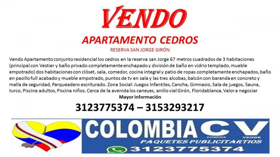 Apartamento cedros en la reserva san Jorge Girón 