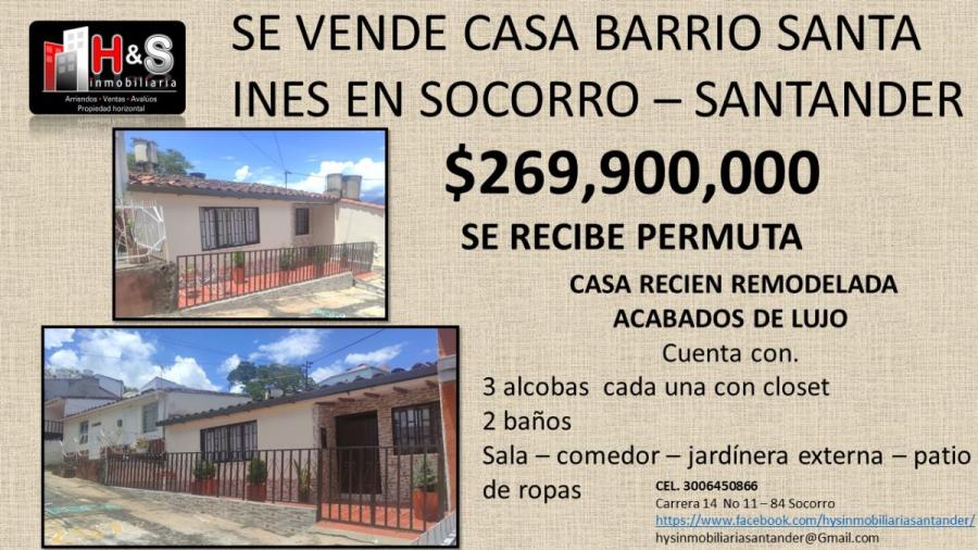 CASA DE UN NIVEL BARRIO SANTA INES - SOCORRO