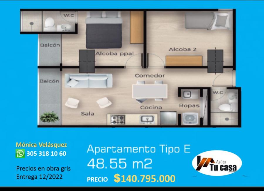 PRECIO UNICO APTO 2 HAB, 48m2 HASTA EL 31 DE AGOSTO