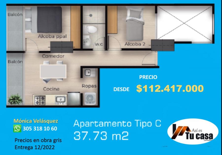 SUPER OPORTUNIDAD HASTA EL 31 DE AGOSTO APTO 2 HABITACIONES