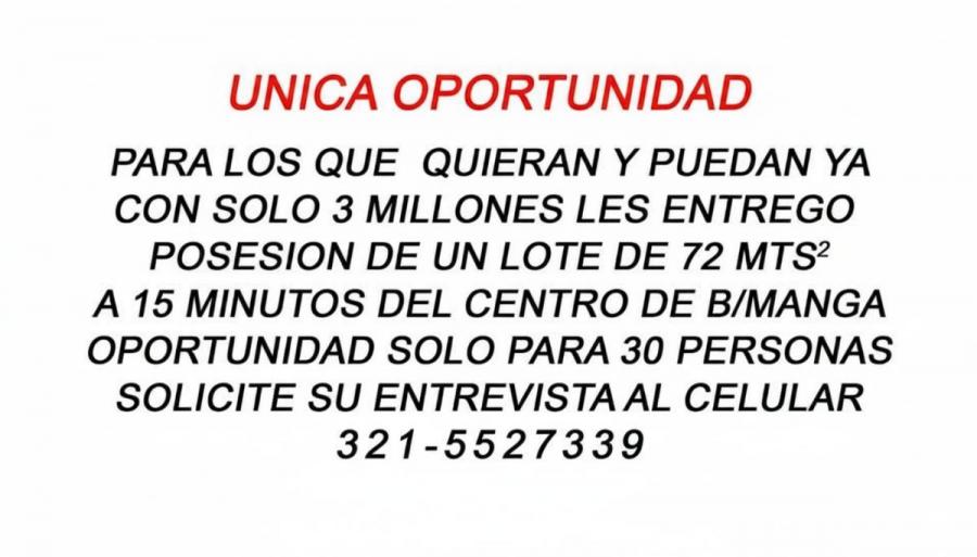 Foto Lote en Venta en Bucaramanga, Santander - $ 72.000.000 - LOV214262 - BienesOnLine