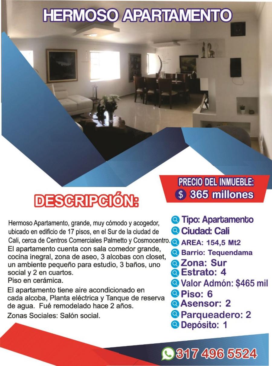 Foto Apartamento en Venta en TEQUENDAMA, Cali, Valle del Cauca - $ 370.000.000 - APV180239 - BienesOnLine