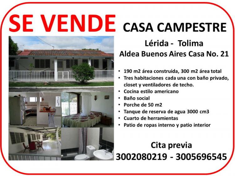 Venta Casa Lérida (Tolima) Casa completamente adecuada para vivir inmediatamente en un buen sector.,