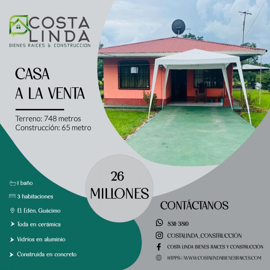 Foto Casa en Venta en Edn de Gucimo, Gucimo, Limn - ¢ 26.000.000 - CAV72057 - BienesOnLine