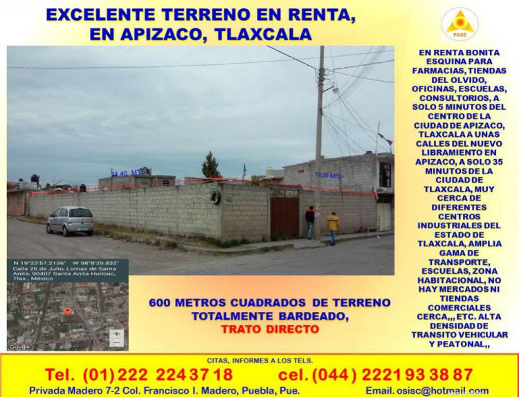 Foto Terreno en Renta en Santa Anita, Apizaco, Tlaxcala - $ 15.000 - TER149386 - BienesOnLine