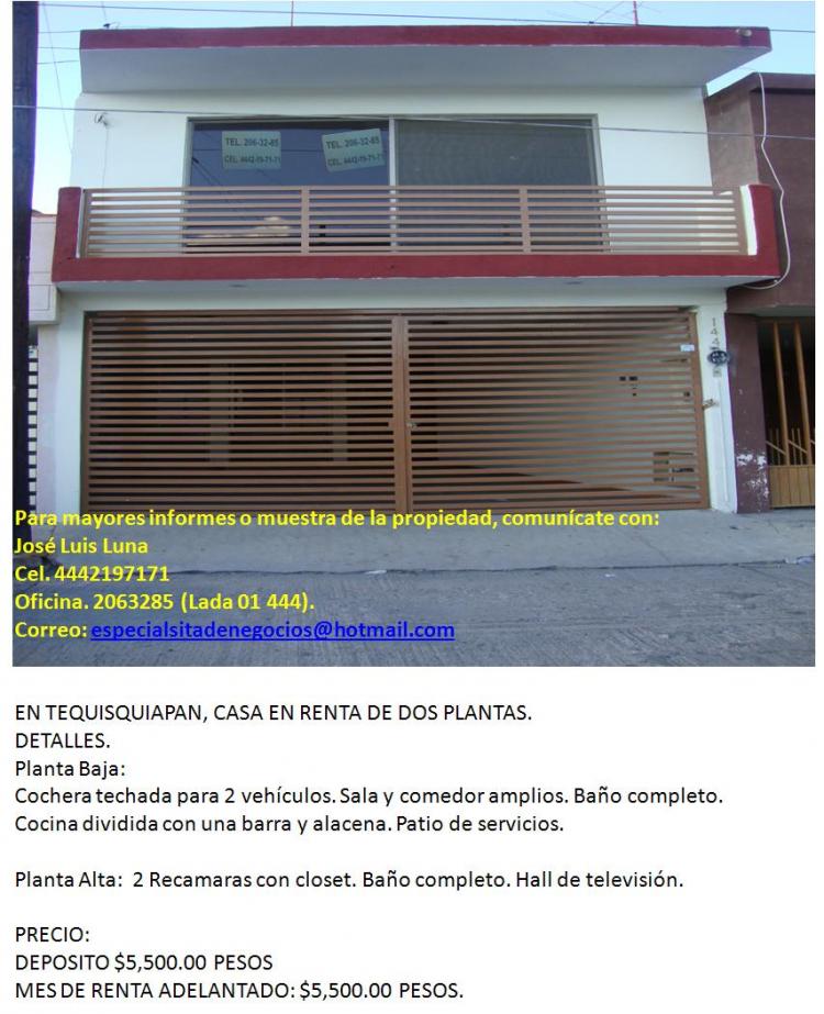 Foto Casa en Renta en Tequisquiapan, San Luis Potos, San Luis Potosi - $ 5.500 - CAR30806 - BienesOnLine