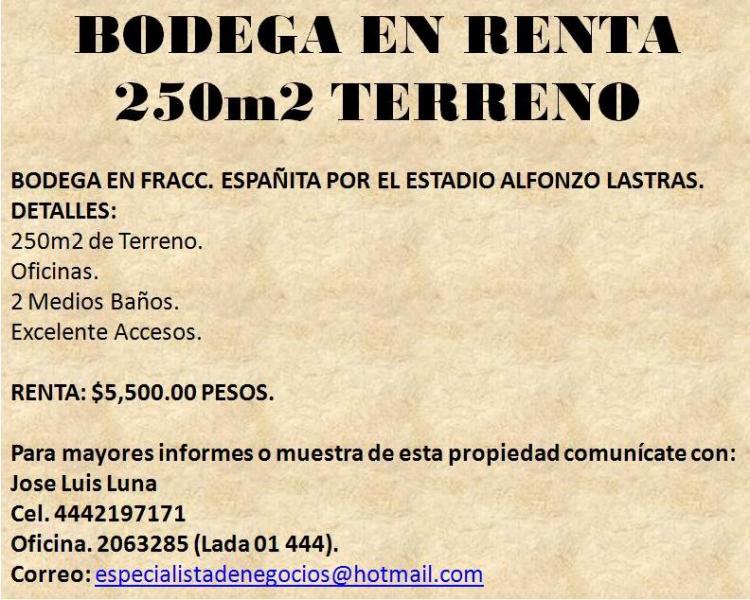 Foto Bodega en Renta en Fracc. Espaita, San Luis Potos, San Luis Potosi - $ 5.500 - BOR36456 - BienesOnLine