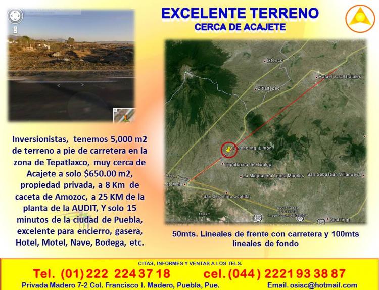 Foto Terreno en Venta en Tepatlaxco, Acajete, Puebla - $ 3.250.000 - TEV112161 - BienesOnLine