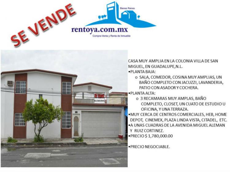 Foto Casa en Venta en villa de san miguel, Guadalupe, Nuevo Leon - $ 1.580.000 - CAV123823 - BienesOnLine