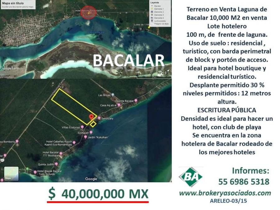 Foto Terreno en Venta en Frente de Laguna, Bacalar, Quintana Roo - $ 40.000.000 - TEV296073 - BienesOnLine