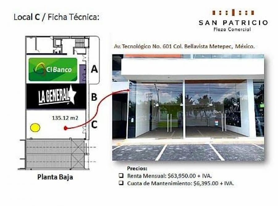 Foto Local en Renta en BELLAVISTA, Metepec, Mexico - $ 63.950 - LOR261008 - BienesOnLine