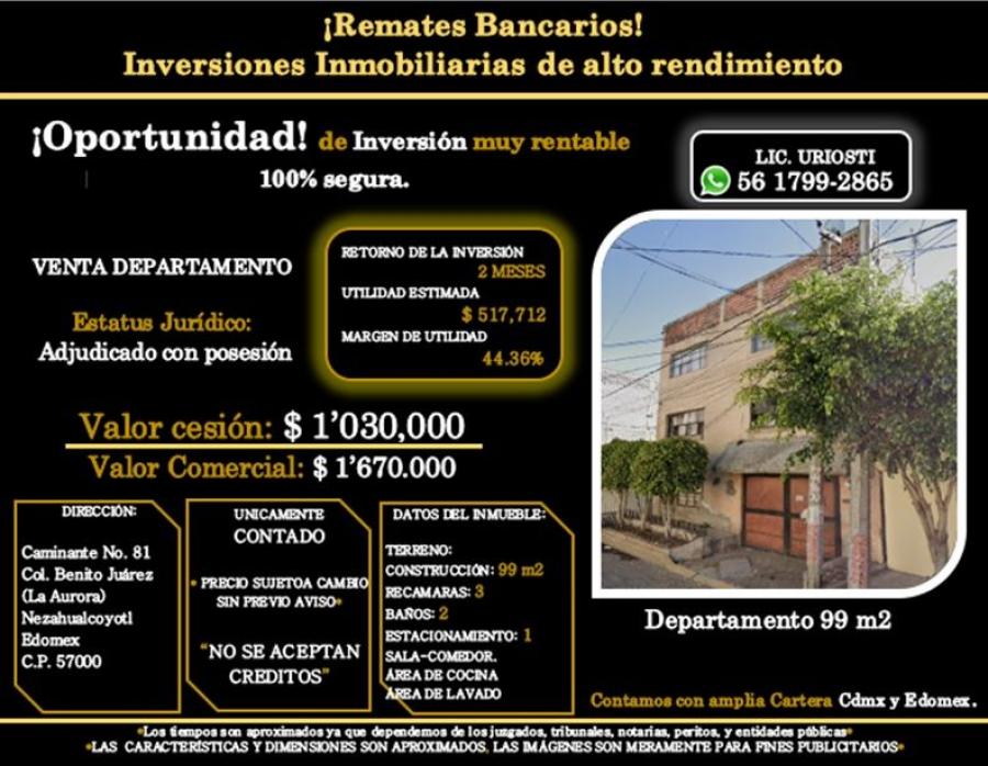 Foto Departamento en Venta en BENITO  JUAREZ, Nezahualcyotl, Mexico - $ 1.030.000 - DEV351726 - BienesOnLine