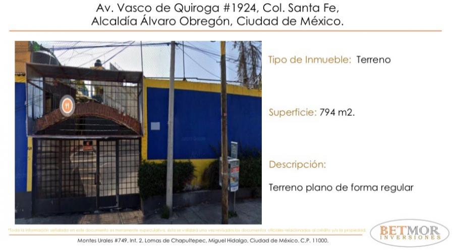 Foto Terreno en Venta en Santa Fe, Alvaro Obregn, Distrito Federal - $ 9.150.000 - TEV310197 - BienesOnLine