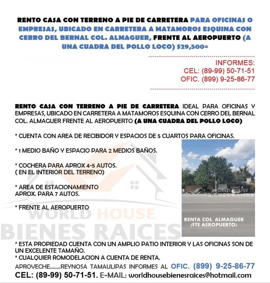 Foto Casa en Renta en ALMAGUER, Reynosa, Tamaulipas - $ 29.500 - CAR323014 - BienesOnLine