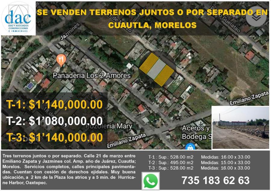 Foto Terreno en Venta en Ampliacin ao de Jurez, Cuautla, Morelos - $ 1.080.000 - TEV255160 - BienesOnLine
