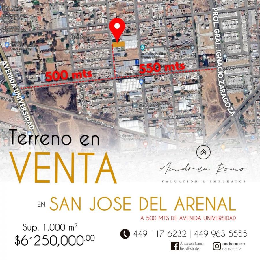Foto Terreno en Venta en San Jose del Arenal, Aguascalientes, Aguascalientes - $ 6.250.000 - TEV351114 - BienesOnLine