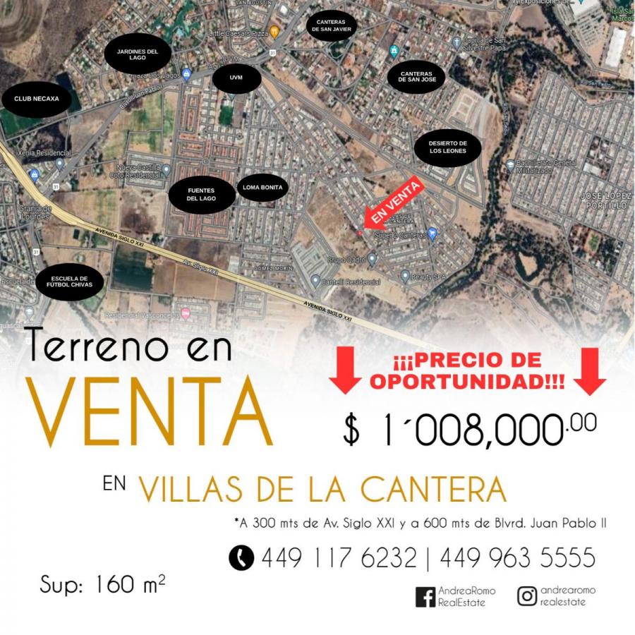 Foto Terreno en Venta en Villas de la Cantera, Aguascalientes, Aguascalientes - $ 1.008.000 - TEV343186 - BienesOnLine