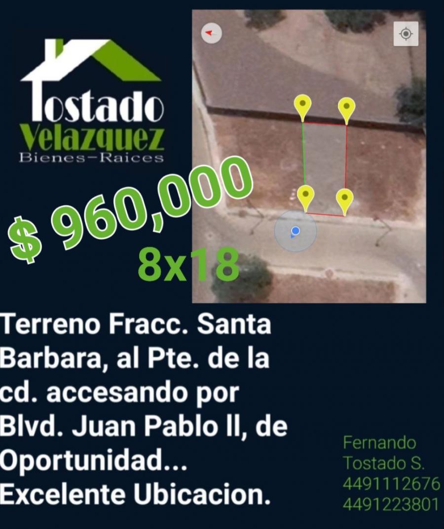 Foto Terreno en Venta en Santa Barbara, Aguascalientes, Aguascalientes - $ 960.000 - TEV333120 - BienesOnLine