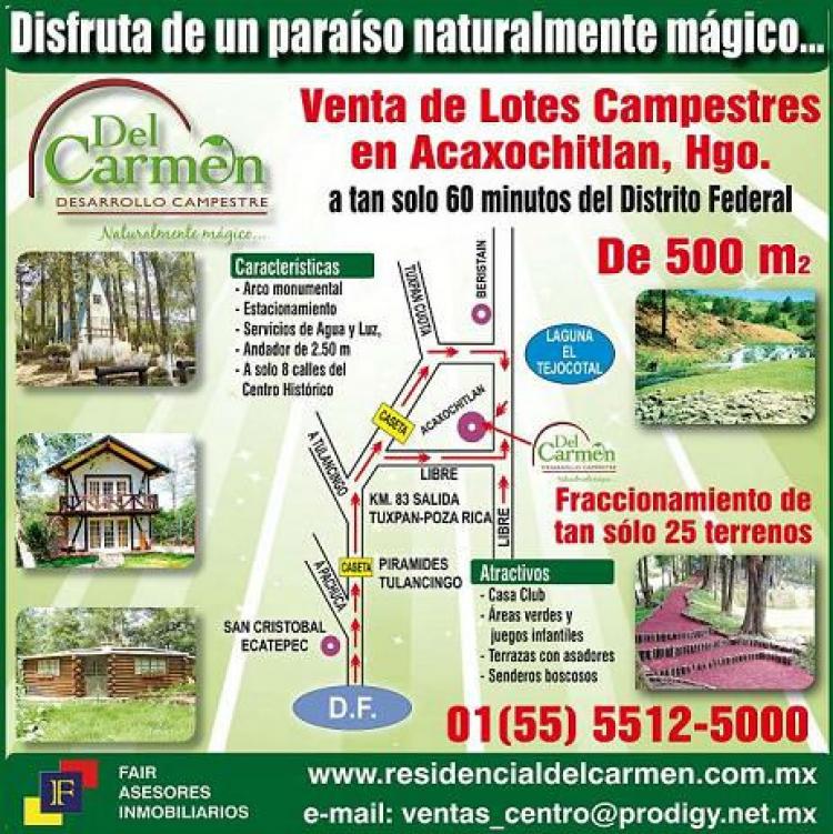 Foto Terreno en Venta en DESARROLLO CAMPESTRE DEL CARMEN, Acaxochitln, Hidalgo - $ 250.000 - TEV47079 - BienesOnLine