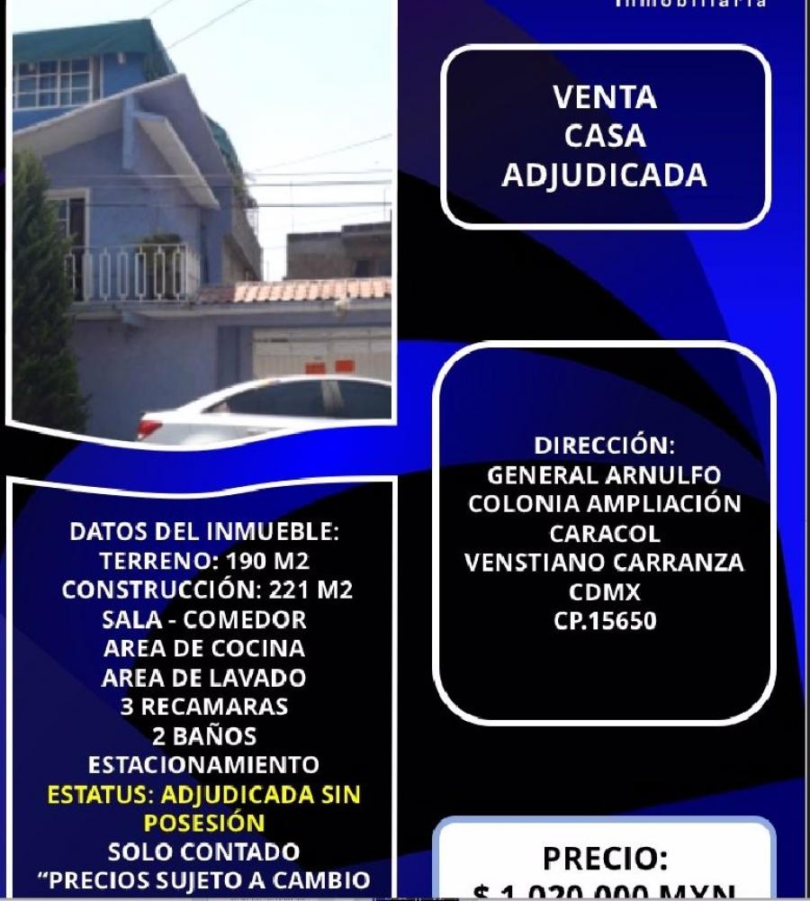 Foto Casa en Venta en AMPLIACION CARACOL, Venustiano Carranza, Distrito Federal - $ 1.020.000 - CAV344422 - BienesOnLine