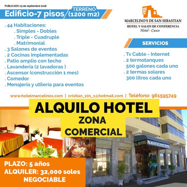 Foto Hotel en Alquiler en sAN SEBASTIAN, San Sebastian, Cusco - S/. 32.000 - HOA26004 - BienesOnLine
