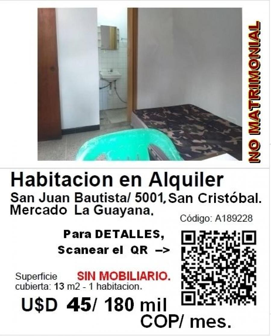 Foto Habitacion en Alquiler en San Juan Bautista/ 5001, San Cristbal, Tchira - U$D 45 - A189228 - BienesOnLine