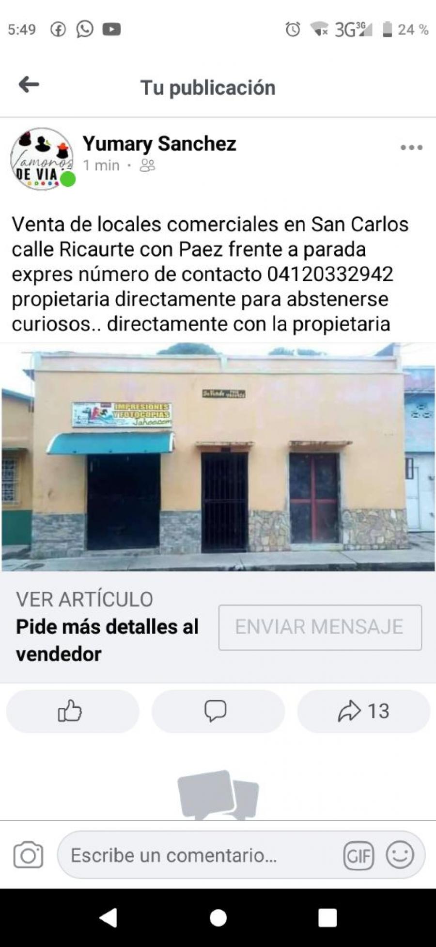 Foto Local en Venta en San Carlos, San Carlos centro, Cojedes - U$D 10.000 - LOV158446 - BienesOnLine